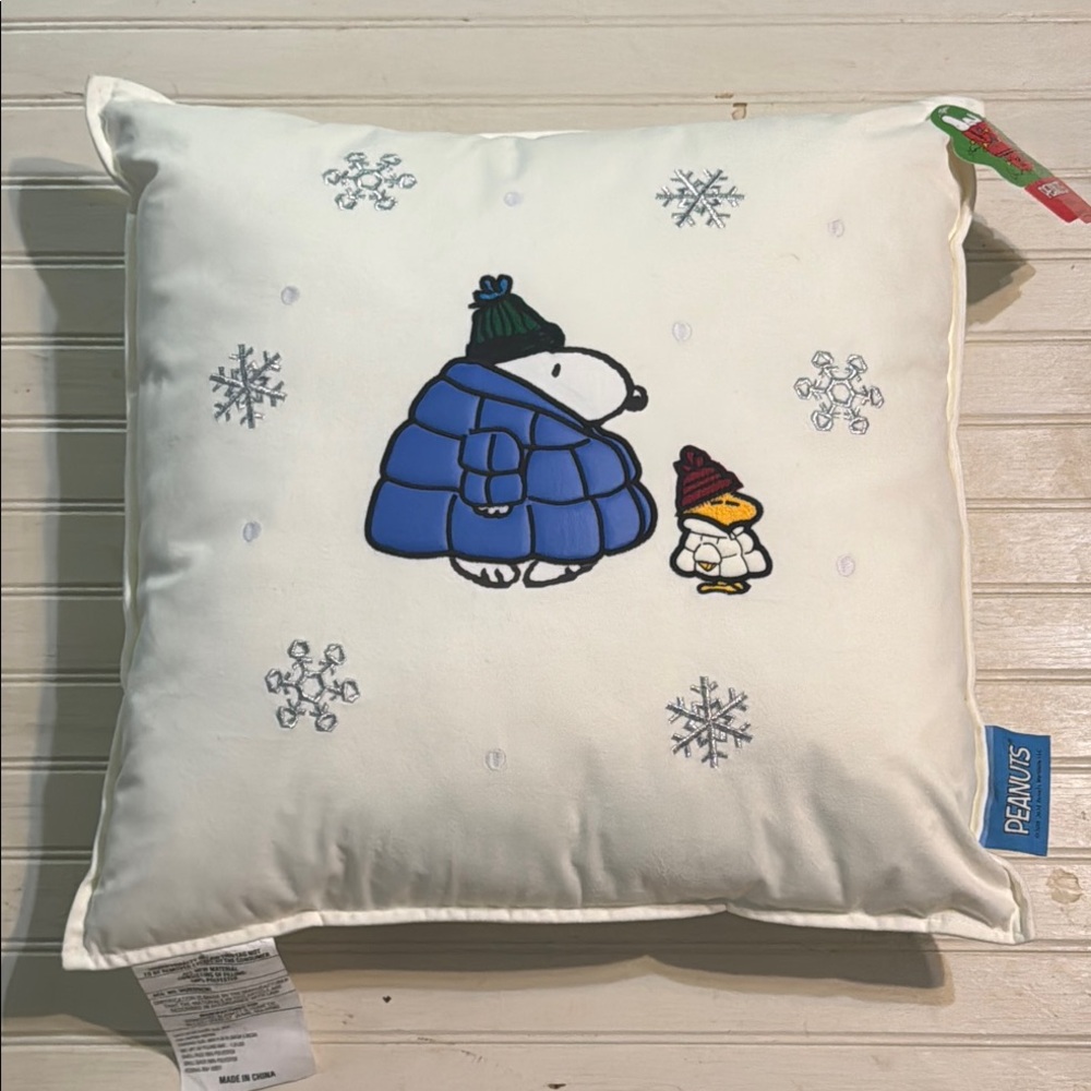Peanuts Snoopy and Woodstock Snowflake Pillow